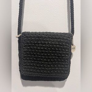 The Sak Black Woven Crochet Small Crossbody Shoulder Purse Excellent Condition